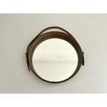 Italian round Leather Wall Mirror with leather strap, 1960s, Italy