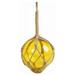 Handcrafted Model Ships 6 in. Japanese Glass Ball Fishing Float with Brown Netting Decoration Yellow