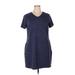 32 Degrees Casual Dress - Shift V Neck Short sleeves: Blue Print Dresses - Women's Size X-Large