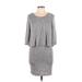 Bar III Casual Dress Scoop Neck 3/4 sleeves: Gray Print Dresses - Women's Size Medium