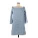 Aqua Casual Dress - Shift Square 3/4 sleeves: Blue Chevron/Herringbone Dresses - Women's Size Medium