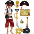 Mrsclaus Pirate Costume Children's Pirate Outfit Accessory Set Boys Pirate Hat Eye Patch Pirate Captain for Carnival Pirate Costume Party 3 4 5 6 7 8 9 10 Years C027S