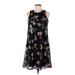 Calvin Klein Casual Dress - A-Line Crew Neck Sleeveless: Black Floral Dresses - Women's Size 6