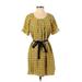 Emmelee Casual Dress - Mini Scoop Neck Short sleeves: Yellow Dresses - Women's Size Small