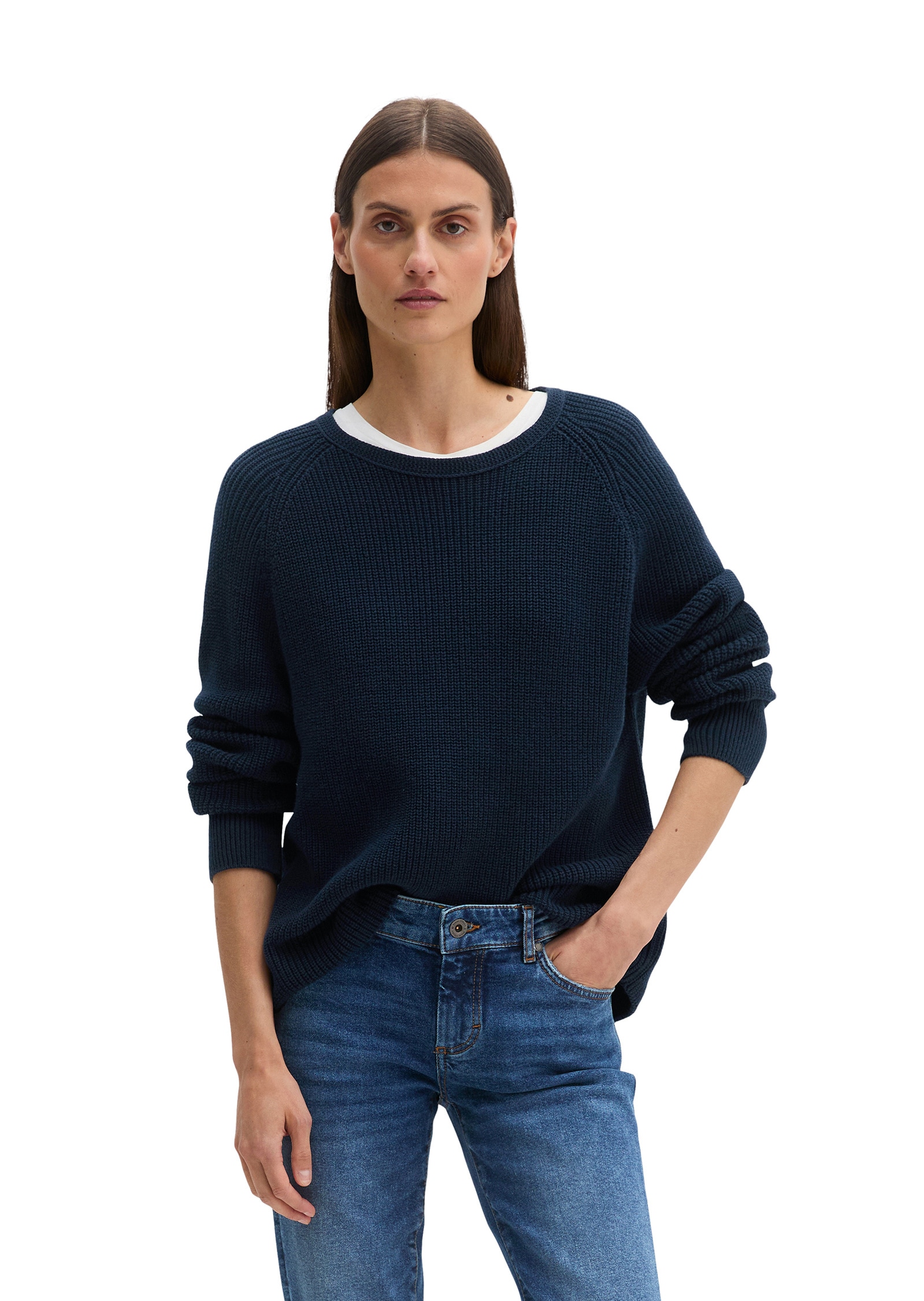 Strickpullover MARC O'POLO "aus Heavy-Weight-Organic-Cotton", Damen, Gr. XXL, blau (night sky), Obermaterial: 100% Baumwolle, unifarben, Rundhals, Pullover Strickpullover