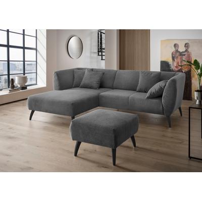 Ecksofa INOSIGN "Colori Polstermöbel mit zeitlos eleganter Rückenführung. L-Form", grau, B:264cm H:80cm T:160cm, 100% Polyester, Sofas, Holzfußfarbe wählbar, inkl. 4x Zierkissen Image