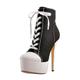Feinlina Women's Fashion Round Toe Canvas Lace-up High Platform Stiletto Ankle Boots high heel boots, Black, 9.5