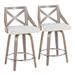 Charlotte 24" Farmhouse Fixed-Height Counter Stool w/ Swivel In Light Grey Wood & Cream Fabric w/ Round Chrome Metal Footrest By Lumisource | Wayfair