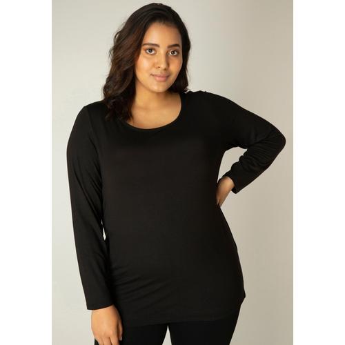 Langarmshirt BASE LEVEL CURVY Gr. 46, schwarz Damen Shirts mit Rundhalsausschnitt