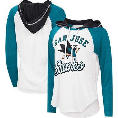 Damen G-III Sports by Carl Banks San Jose Sharks MVP leichtes Raglan-T-Shirt mit Kapuze in Weiß/Blaugrün Image