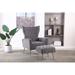Livingroom Accent Chair & Ottoman Sets Comfy Grey Velvet Armchair Tufted High Back Single Chair Flared Arms Lounge Chairs