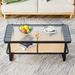 Modern minimalist rectangular double layer black solid wood imitation rattan coffee table