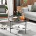 2-Tier Round Coffee Storage Table with Tempered Glass Top and Sintered Stone Accent Table