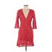 StyleStalker Cocktail Dress - Party Plunge 3/4 sleeves: Red Print Dresses - Women's Size Medium