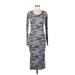 Monrow Casual Dress - Midi Scoop Neck 3/4 sleeves: Gray Camo Dresses - Women's Size Medium