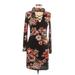 Haute Monde Casual Dress - Sheath Plunge Long sleeves: Black Floral Dresses - Women's Size Medium