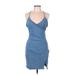 Shein Casual Dress - Bodycon Plunge Sleeveless: Blue Print Dresses - Women's Size Medium