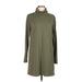 BP. Casual Dress - Sweater Dress High Neck Long sleeves: Green Print Dresses - Women's Size Large