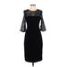 Adrianna Papell Cocktail Dress - Sheath Crew Neck 3/4 sleeves: Black Solid Dresses - Women's Size 4