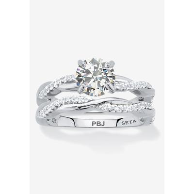 Women's 1.79 Cttw. 2-Piece Round .925 Sterling Silver Cubic Zirconia Wedding Ring Set by PalmBeach Jewelry in Silver (Size 9)