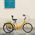 24 Inch 7 Speed 3 Wheels Tricycle Adult Bicycle City Bike with LED Lamp Vegetable Basket and Cup Holder Gear Tricycle Bicycles Foldable Shopping Basket Folding Bike Adult Folding Bike Foldable