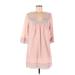 Love Stitch Casual Dress - Shift V Neck 3/4 sleeves: Pink Print Dresses - Women's Size Medium