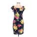 Full Circle Trends Casual Dress - Sheath Boatneck Short sleeves: Black Floral Dresses - Women's Size Large