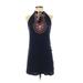 THML Casual Dress - Mini Tie Neck Sleeveless: Blue Print Dresses - Women's Size Small