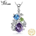 JewelryPalace Natural Amethyst Blue Topaz Peridot Chrome Diopside Flower Pendant Necklace 925