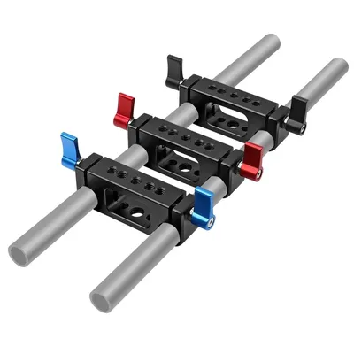 15mm Rod Rig Clamp Doppel Löcher 1/4 3/8 Gewinde Teleobjektiv Halter Unterstützung Schiene Fotografie System Für DLSR Kamera käfig Teile