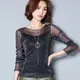 2024 Glitter Mesh Blouse Sexy Womens Shirts Long Sleeve Tops Korean Black Pink O-Neck Elegant Slim