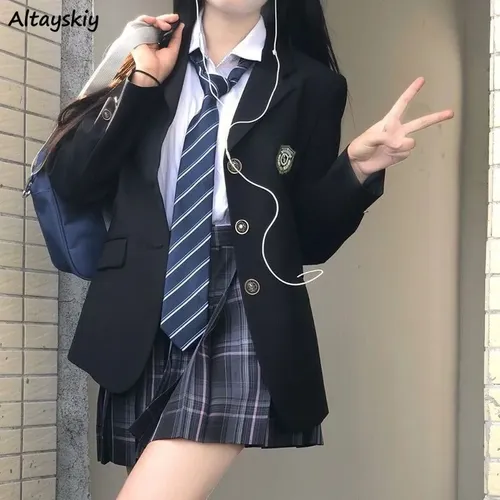 Blazer Frauen japanischen Stil solide Frühling Herbst Studenten lose schicke Streetwear Harajuku