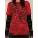 Women's Grunge Tops Abstract Print Long Sleeve Casual Slim Fitted Round Neck Loose Fall T-Shirts