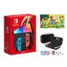 2023 Newest Nintendo Switch OLED Model Neon Red & Blue Joy-Cons Console 32GB Internal Storage Bundle with Super Mario Bros.U Deluxe & 10 in 1 Accessory Case