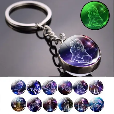 Glow In The Dark 12 Konstellation Keychain Sternzeichen Zeichen Bild Doppel Seite Cabochon Glas Ball