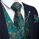 New Teal Grün Paisley 100% Seide Formale Kleid Weste herren Anzug Weste Weste Krawatte Brosche