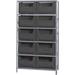 Quantum Storage Systems QSBU-700 Shelving with 10 Giant Hopper Bins Black - 42 x 18 x 75 in.