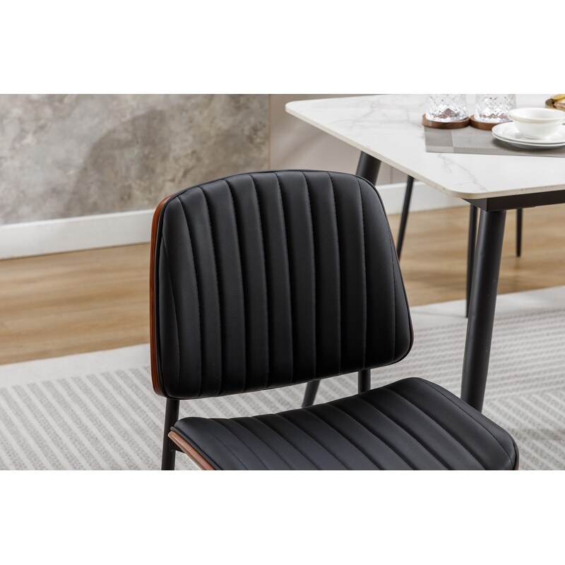 Mid-Century Modern PU Leather Dining Chairs with Metal Legs-Set of 2（2 Colors）