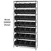 Quantum Storage Systems WR7-245 Chrome Wire Shelving with 24 Giant Plastic Stacking Bins Black - 36 x 12 x 74 in.