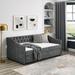 Twin Size Daybed with Twin Size Trundle Upholstered Tufted Sofa Bed, with Button and Copper Nail