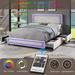 Queen Size LED Upholstered Platform Bed with USB Port & 4 Drawers, Beige