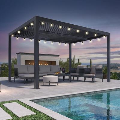 PURPLE LEAF Louvered Pergola with Solar Lights Hardtop Gazebo for Patio