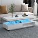 LED Coffee Table with Storage, Modern White Center Table with 2 Drawers and Display Shelves Accent End Table for Living Room