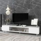 TV Stand with Silver Metal Legs Up to 70", TV Cabinet with Storage, Media Console with Sliding Glass Door for Living Room