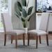 Linen Upholstered Dining Chairs Set of 2, High Back Fabric Dining Chairs with Wood Legs and Copper Nails Decoration