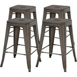 FDW 4 Metal Bar Stools Industrial Metal Stool Patio Furniture 24 Inches Kitchen Counter Stool Indoor/Outdoor Stool Moden Stackable Barstools Restaurant Dining Chairsbarstools Bronze