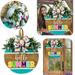 Hanzidakd Door Hanging Decoration Colorful Welcome Door Sign Hello Summer Door Hanger Round Front Door Wreath Front Door Farmhouse With Wreath Bow Spring Wreaths For Front Door Outside Hanger Decor