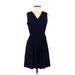 Tahari Casual Dress - A-Line V Neck Sleeveless: Blue Print Dresses - Women's Size Medium