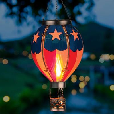 Americana Hot Air Balloon Solar Lantern Red , Red