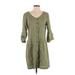 Simply Noelle Casual Dress - Shirtdress: Green Solid Dresses - Women's Size Small